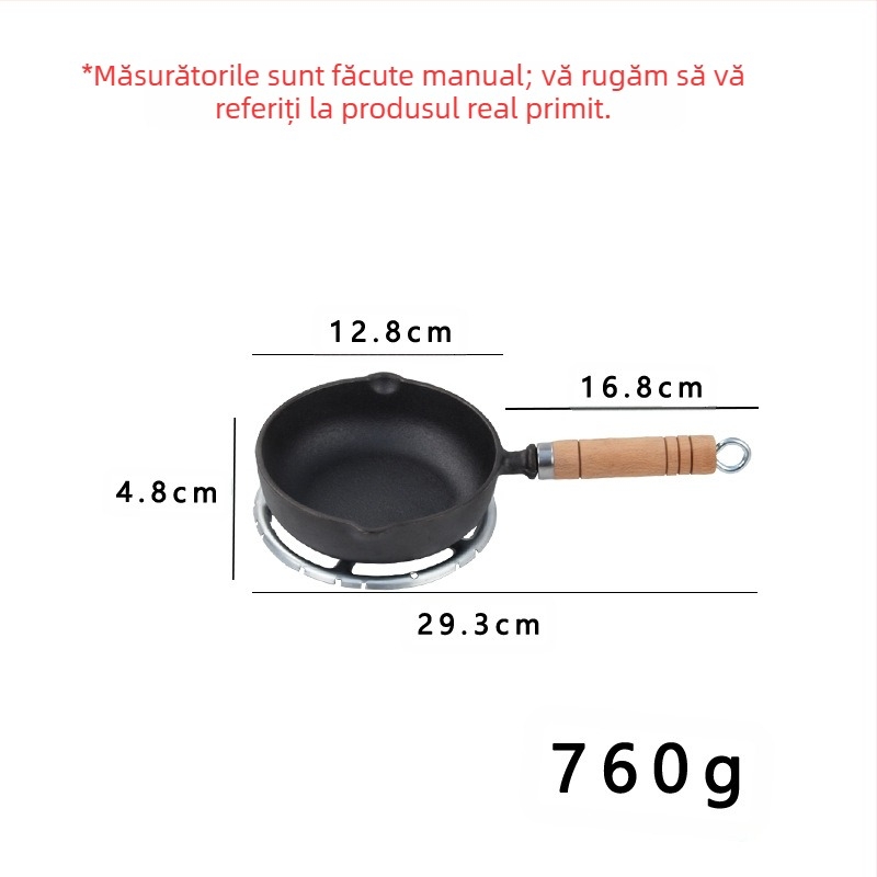 Tigaie antiaderentă din fontă, tigaie pentru clătite, tigaie de mână pentru clătite, placă de fier, plită pentru animale de companie, tigaie de fier neacoperită de uz casnic