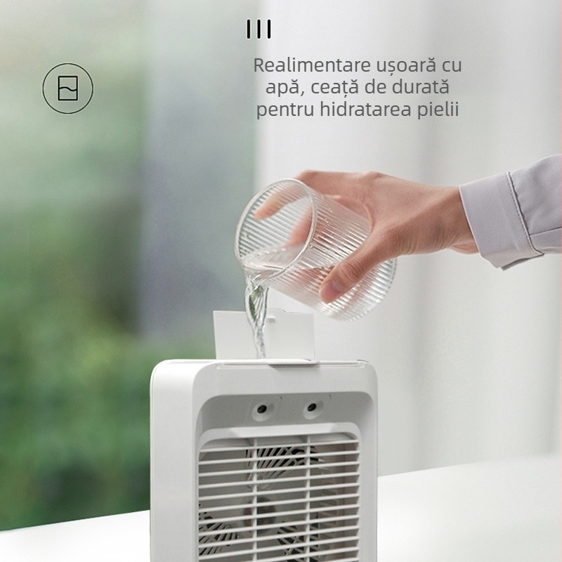 Mini răcitor de aer, ventilator electric mic, ventilator de aer condiționat, umidificare, cămin studențesc, birou, încărcare USB, ventilator mic