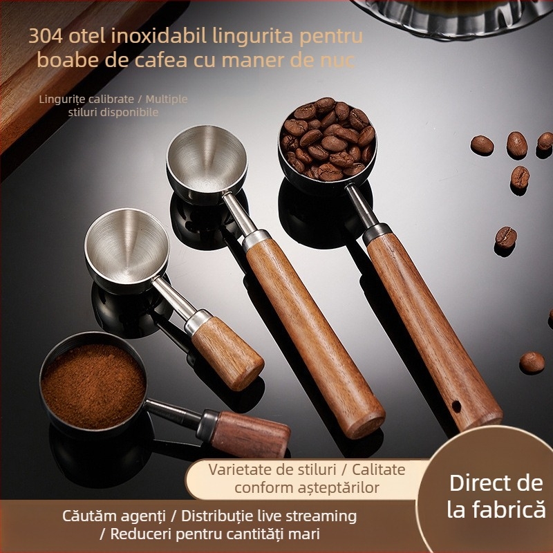 Lingură de cafea cu mâner de nuc, mâner lung, mâner scurt, lingură de măsurare a cafelei, oțel inoxidabil 304, lingură specială pentru boabe de cafea, 1530 ml
