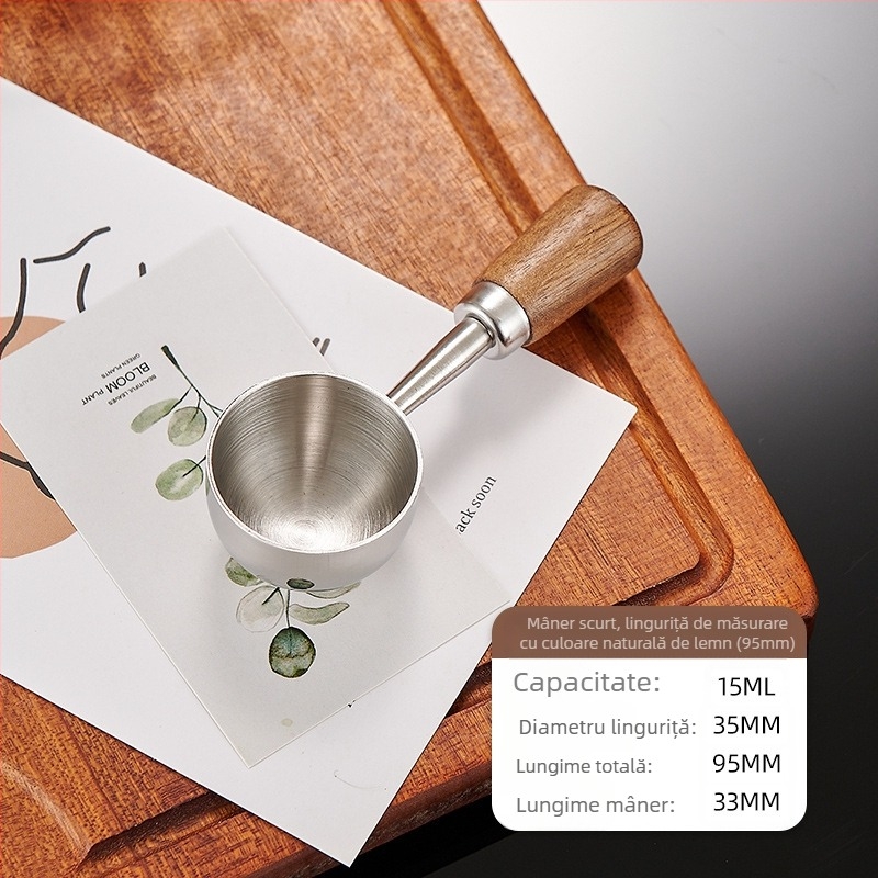 Lingură de cafea cu mâner de nuc, mâner lung, mâner scurt, lingură de măsurare a cafelei, oțel inoxidabil 304, lingură specială pentru boabe de cafea, 1530 ml