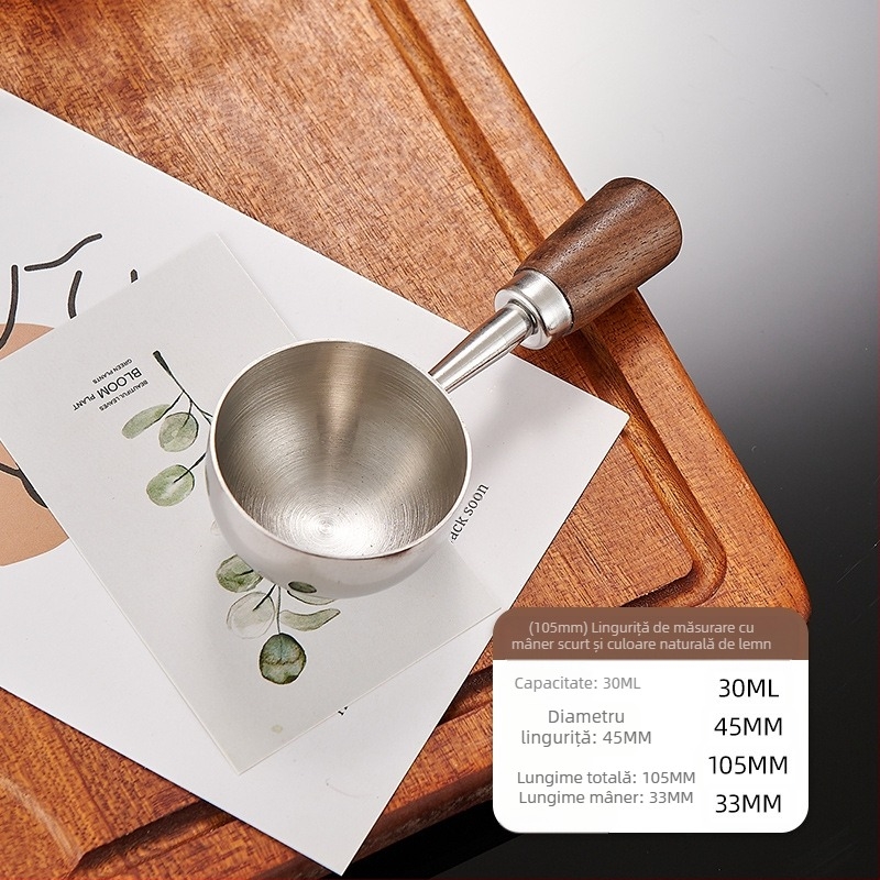 Lingură de cafea cu mâner de nuc, mâner lung, mâner scurt, lingură de măsurare a cafelei, oțel inoxidabil 304, lingură specială pentru boabe de cafea, 1530 ml
