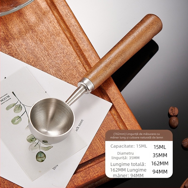 Lingură de cafea cu mâner de nuc, mâner lung, mâner scurt, lingură de măsurare a cafelei, oțel inoxidabil 304, lingură specială pentru boabe de cafea, 1530 ml