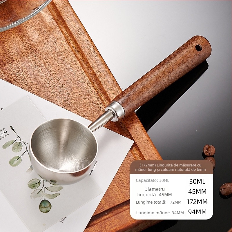 Lingură de cafea cu mâner de nuc, mâner lung, mâner scurt, lingură de măsurare a cafelei, oțel inoxidabil 304, lingură specială pentru boabe de cafea, 1530 ml