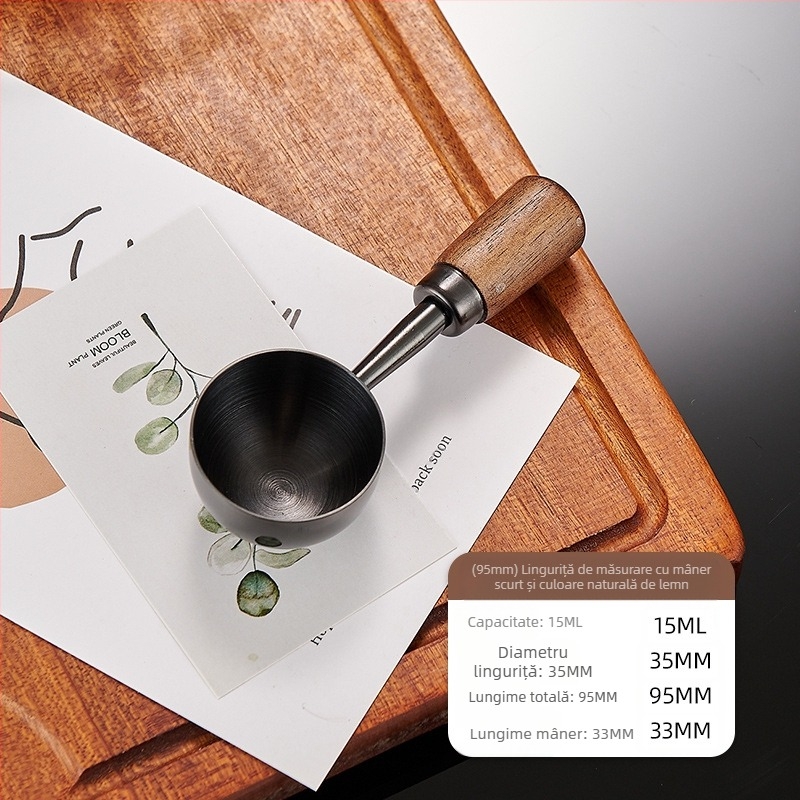 Lingură de cafea cu mâner de nuc, mâner lung, mâner scurt, lingură de măsurare a cafelei, oțel inoxidabil 304, lingură specială pentru boabe de cafea, 1530 ml
