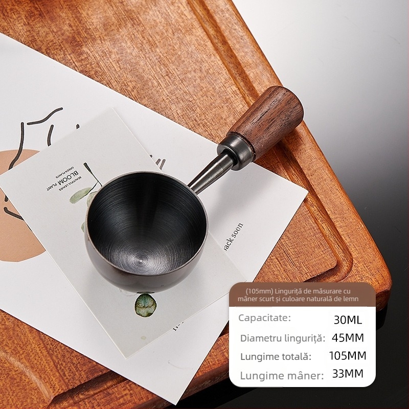 Lingură de cafea cu mâner de nuc, mâner lung, mâner scurt, lingură de măsurare a cafelei, oțel inoxidabil 304, lingură specială pentru boabe de cafea, 1530 ml