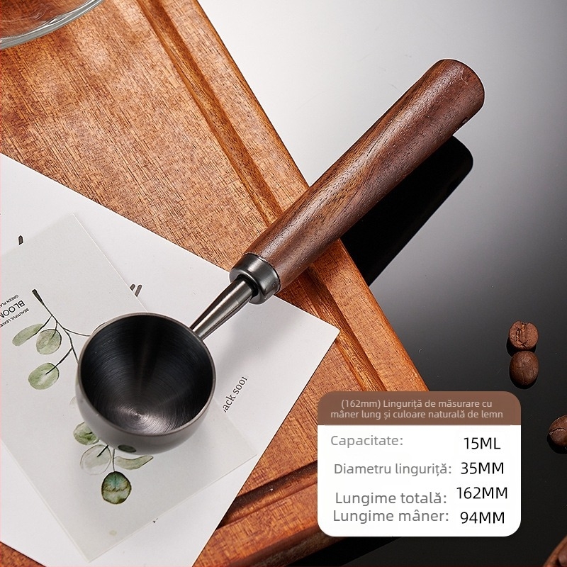 Lingură de cafea cu mâner de nuc, mâner lung, mâner scurt, lingură de măsurare a cafelei, oțel inoxidabil 304, lingură specială pentru boabe de cafea, 1530 ml
