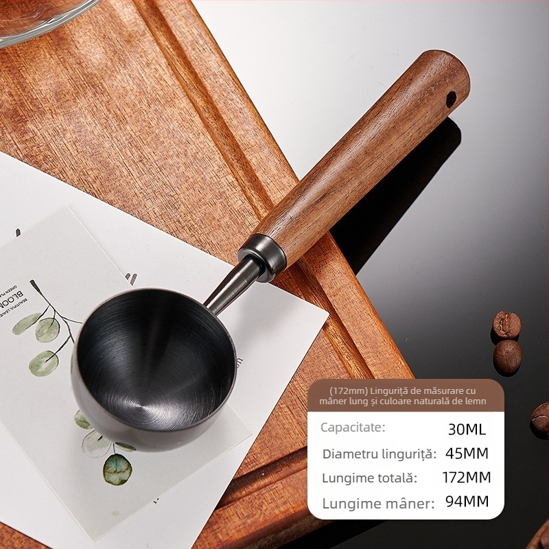Lingură de cafea cu mâner de nuc, mâner lung, mâner scurt, lingură de măsurare a cafelei, oțel inoxidabil 304, lingură specială pentru boabe de cafea, 1530 ml