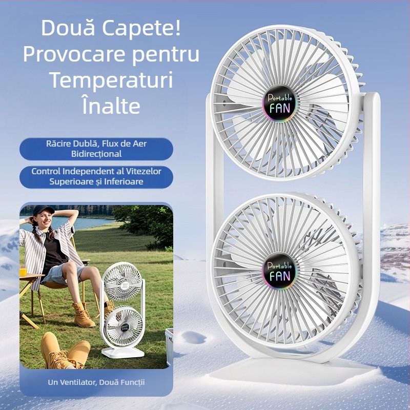 Ventilator nou cu încărcare USB, ventilator de birou, ventilator bidirecțional cu vânt mare, producători de ventilatoare de camping în aer liber