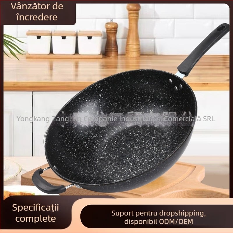 Tigaie antiaderentă din piatră Maifan, aragaz cu inducție, aragaz cu gaz, gătit universal, fără fum, cu fund plat, tigaie de fier de uz casnic, en-gros