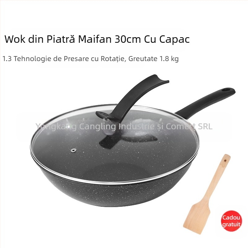 Tigaie antiaderentă din piatră Maifan, aragaz cu inducție, aragaz cu gaz, gătit universal, fără fum, cu fund plat, tigaie de fier de uz casnic, en-gros