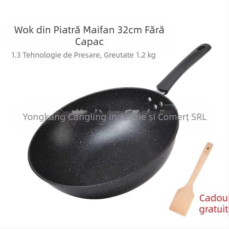 Tigaie antiaderentă din piatră Maifan, aragaz cu inducție, aragaz cu gaz, gătit universal, fără fum, cu fund plat, tigaie de fier de uz casnic, en-gros