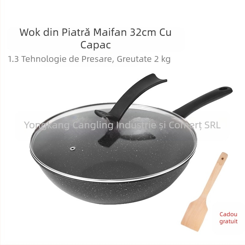 Tigaie antiaderentă din piatră Maifan, aragaz cu inducție, aragaz cu gaz, gătit universal, fără fum, cu fund plat, tigaie de fier de uz casnic, en-gros