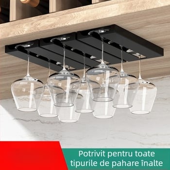 Suport creativ pentru pahare de vin cu susul în jos, suport pentru pahare de bucătărie, suport pentru pahare cu susul în jos, suport pentru pahare de vin de uz casnic, suport pentru pahare de bar, suport agățat fără perforare