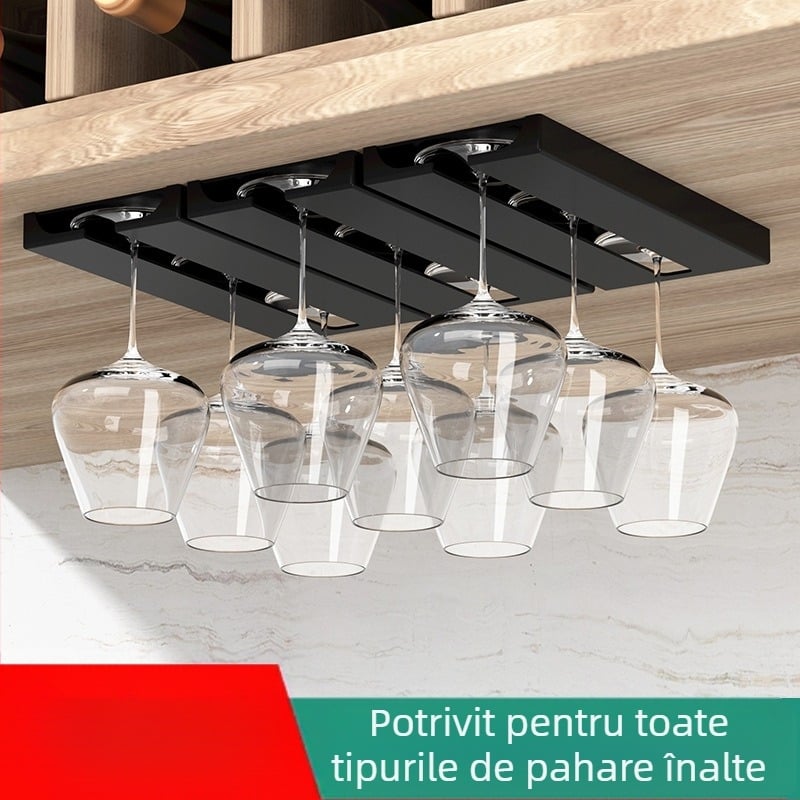 Suport creativ pentru pahare de vin cu susul în jos, suport pentru pahare de bucătărie, suport pentru pahare cu susul în jos, suport pentru pahare de vin de uz casnic, suport pentru pahare de bar, suport agățat fără perforare