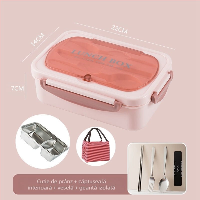 Cutie de prânz izolată din oțel inoxidabil 304 pentru studenți, pentru serviciu, cutie de prânz Bento sigilată portabilă cu zăbrele, cu imprimare LOGO