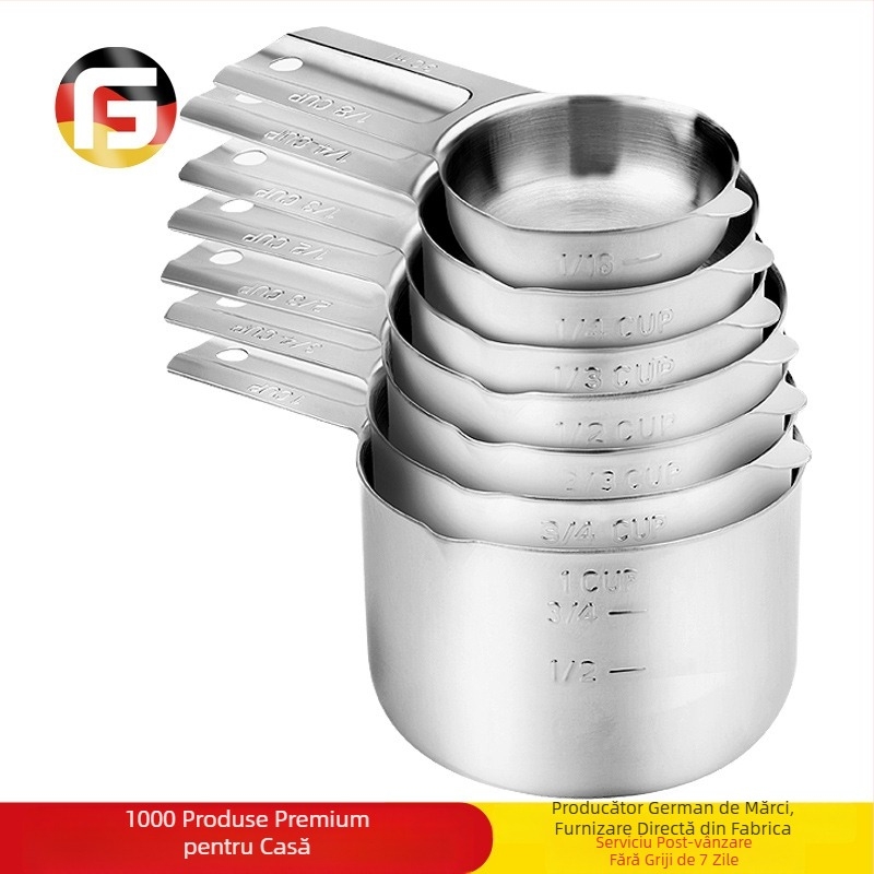 Set de 7 căni de măsurat din oțel inoxidabil Amazon Baking cu duză de ghidare, lingură de gătit, cântar, lingură de măsurat, cană