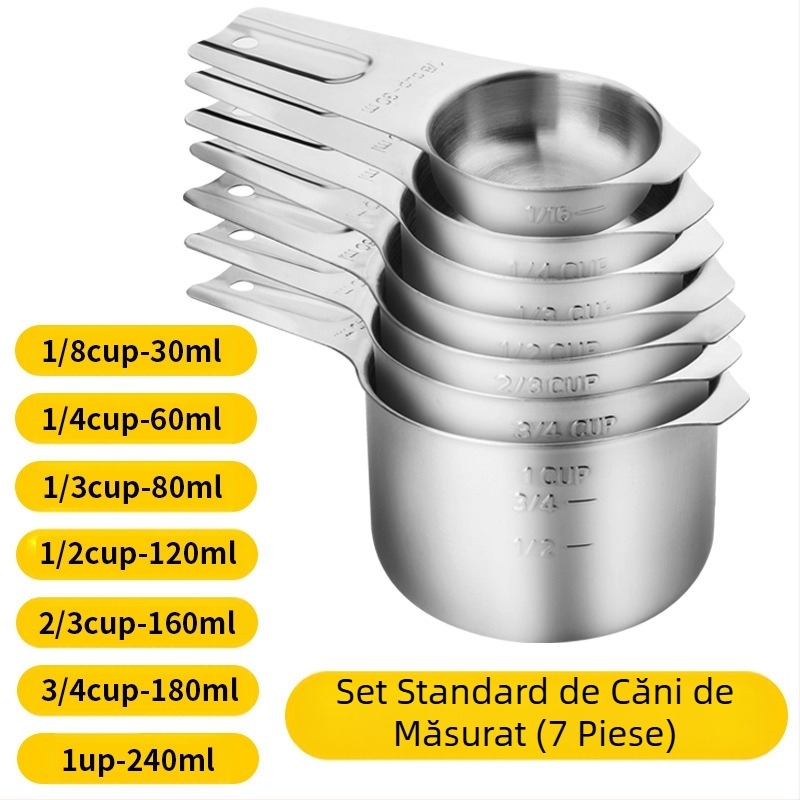 Set de 7 căni de măsurat din oțel inoxidabil Amazon Baking cu duză de ghidare, lingură de gătit, cântar, lingură de măsurat, cană