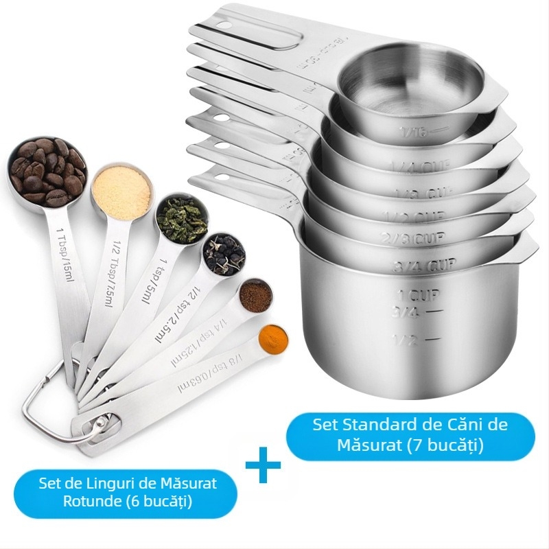 Set de 7 căni de măsurat din oțel inoxidabil Amazon Baking cu duză de ghidare, lingură de gătit, cântar, lingură de măsurat, cană