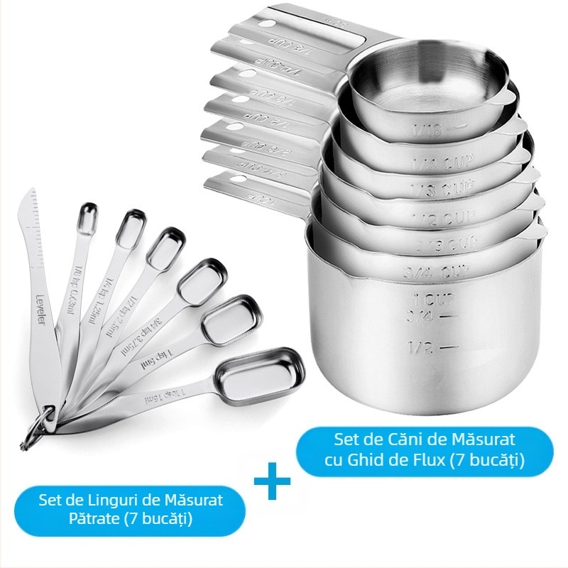 Set de 7 căni de măsurat din oțel inoxidabil Amazon Baking cu duză de ghidare, lingură de gătit, cântar, lingură de măsurat, cană