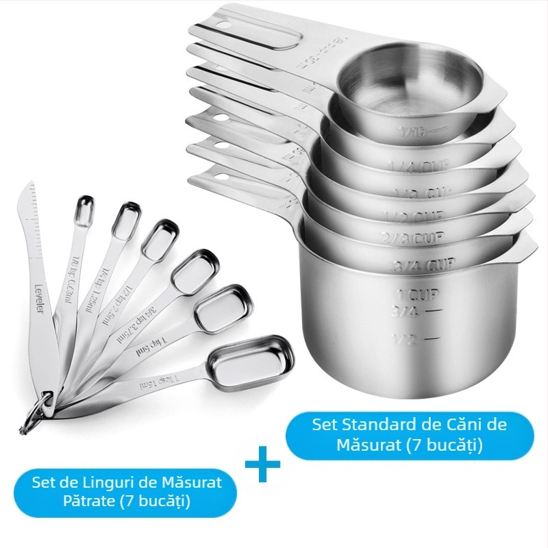 Set de 7 căni de măsurat din oțel inoxidabil Amazon Baking cu duză de ghidare, lingură de gătit, cântar, lingură de măsurat, cană