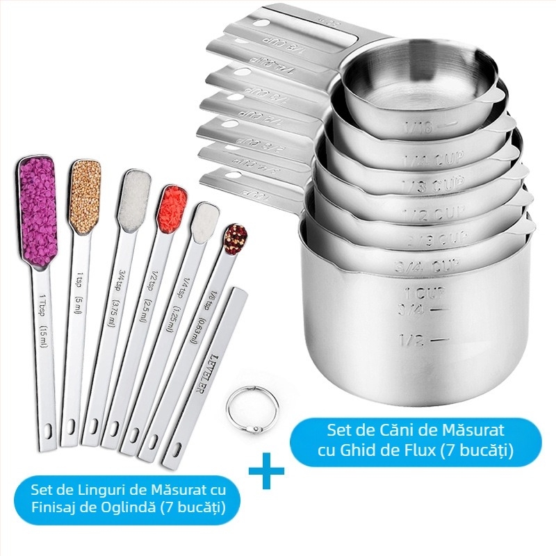 Set de 7 căni de măsurat din oțel inoxidabil Amazon Baking cu duză de ghidare, lingură de gătit, cântar, lingură de măsurat, cană