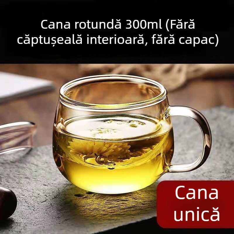 Ceașcă de ceai din sticlă cu capac, rezistentă la căldură, separarea apei de ceai, uz casnic și birou, ceașcă de ceai cu filtru transparent pentru bărbați și femei