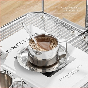304 din oțel inoxidabil, stil european, ceașcă de cafea, îngroșată, dublu strat de izolație termică, anti-scalare, ceașcă de uz casnic pentru birou, ceașcă de cafea la îndemână