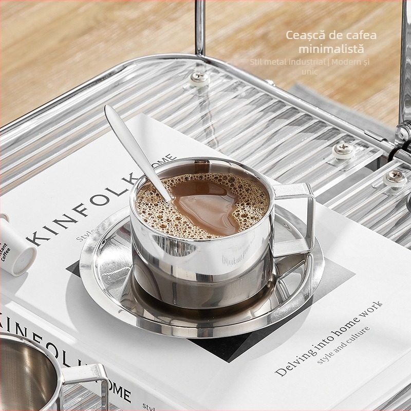 304 din oțel inoxidabil, stil european, ceașcă de cafea, îngroșată, dublu strat de izolație termică, anti-scalare, ceașcă de uz casnic pentru birou, ceașcă de cafea la îndemână