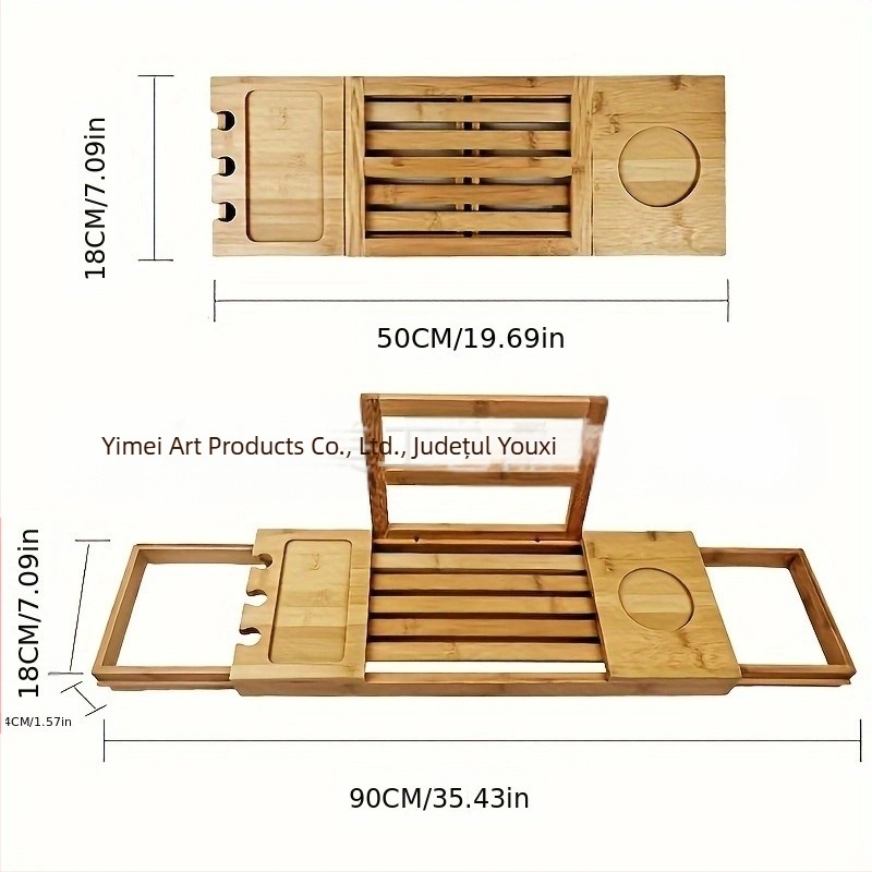 Suport telescopic interior pentru cadă, transfrontalier, din bambus, cu sertar, suport de depozitare pentru baie, suport plat pentru baie, placă de depozitare pentru cadă