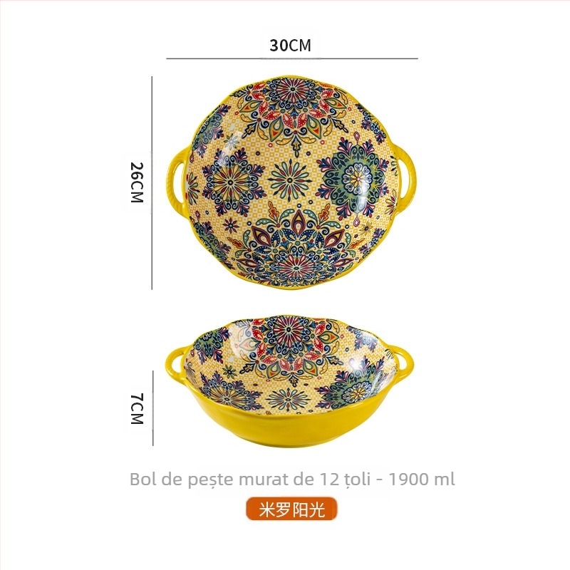 Bol mare de supă cu două urechi, bol special pentru felii de carne fiartă, pentru uz casnic, pentru pește murat, de uz casnic