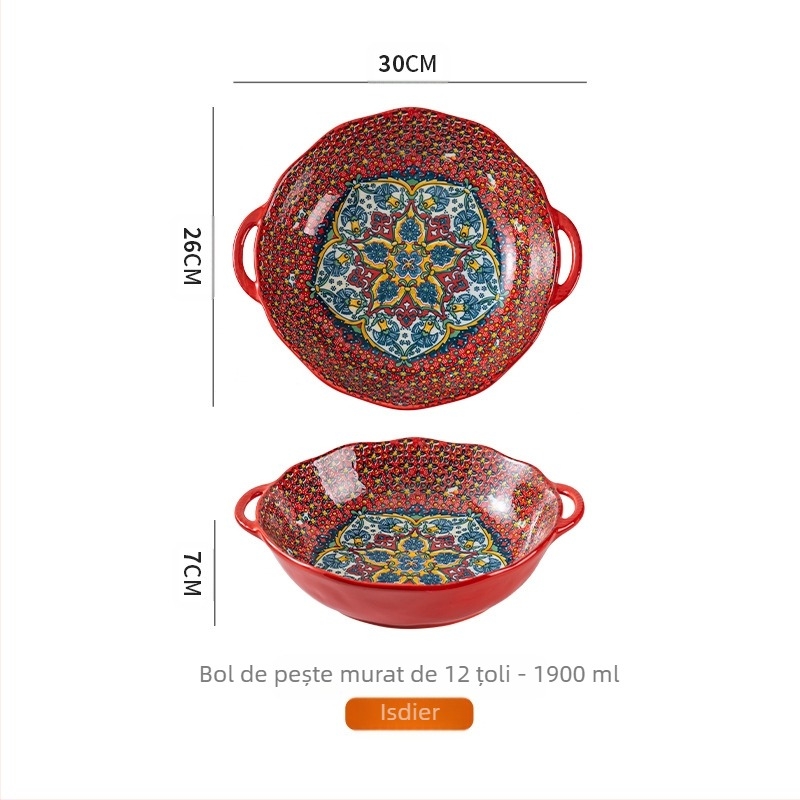 Bol mare de supă cu două urechi, bol special pentru felii de carne fiartă, pentru uz casnic, pentru pește murat, de uz casnic