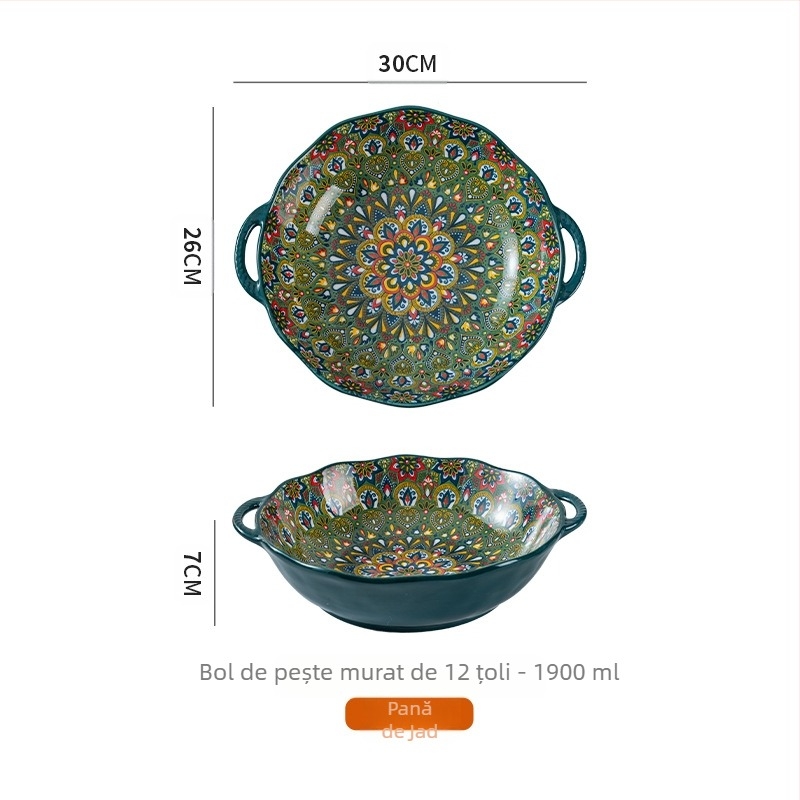 Bol mare de supă cu două urechi, bol special pentru felii de carne fiartă, pentru uz casnic, pentru pește murat, de uz casnic