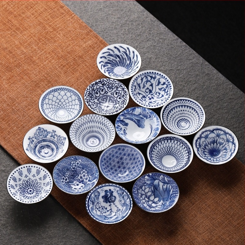Ceașcă de ceai din porțelan albastru și alb, ceramică kung fu, ceașcă mică de ceai, ceașcă individuală, set de ceai, ceașcă de ceai, costum de ceai, bol de ceai, ceașcă de ceai
