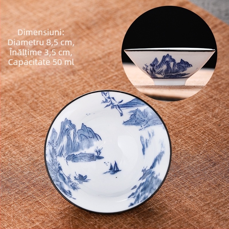 Ceașcă de ceai din porțelan albastru și alb, ceramică kung fu, ceașcă mică de ceai, ceașcă individuală, set de ceai, ceașcă de ceai, costum de ceai, bol de ceai, ceașcă de ceai