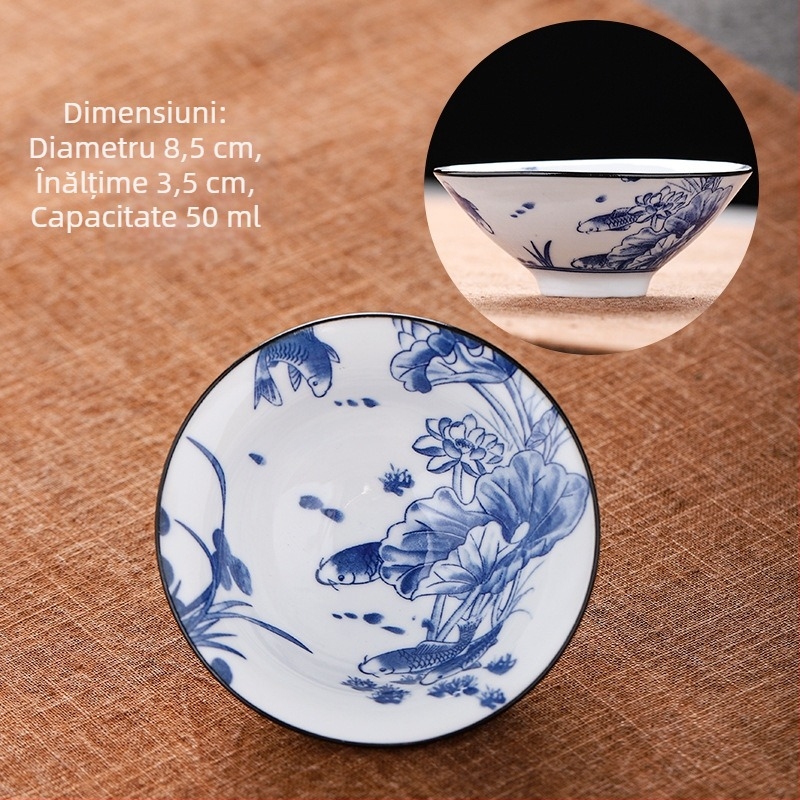 Ceașcă de ceai din porțelan albastru și alb, ceramică kung fu, ceașcă mică de ceai, ceașcă individuală, set de ceai, ceașcă de ceai, costum de ceai, bol de ceai, ceașcă de ceai
