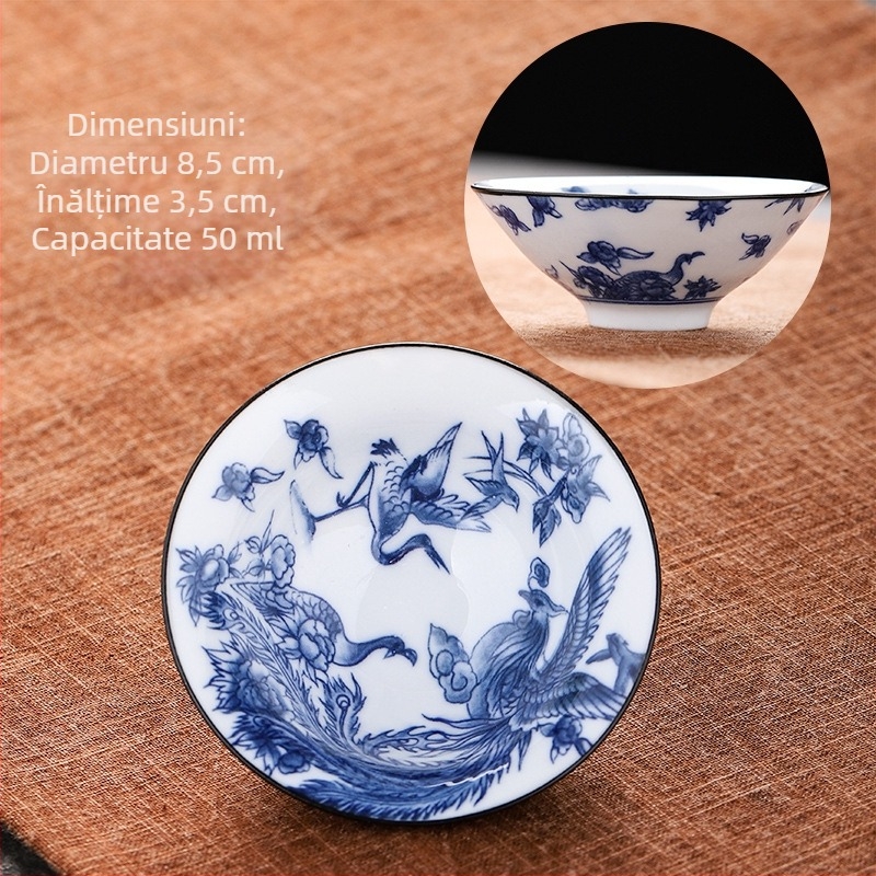 Ceașcă de ceai din porțelan albastru și alb, ceramică kung fu, ceașcă mică de ceai, ceașcă individuală, set de ceai, ceașcă de ceai, costum de ceai, bol de ceai, ceașcă de ceai