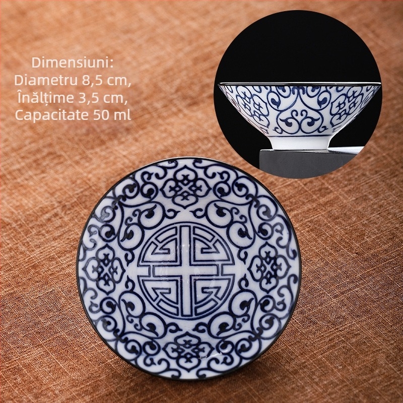 Ceașcă de ceai din porțelan albastru și alb, ceramică kung fu, ceașcă mică de ceai, ceașcă individuală, set de ceai, ceașcă de ceai, costum de ceai, bol de ceai, ceașcă de ceai