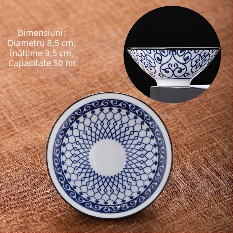 Ceașcă de ceai din porțelan albastru și alb, ceramică kung fu, ceașcă mică de ceai, ceașcă individuală, set de ceai, ceașcă de ceai, costum de ceai, bol de ceai, ceașcă de ceai