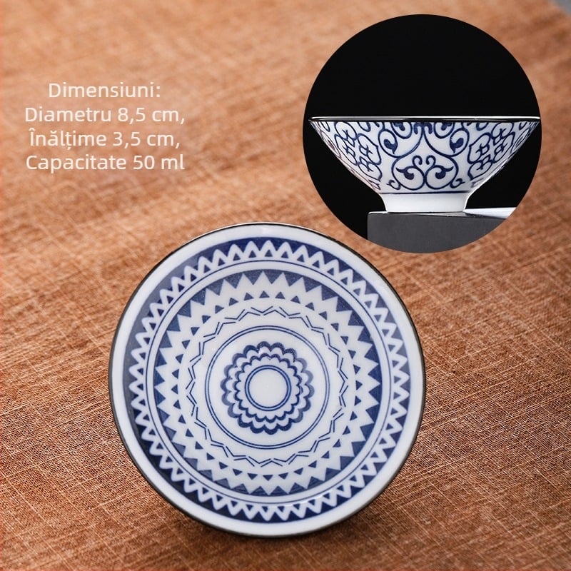 Ceașcă de ceai din porțelan albastru și alb, ceramică kung fu, ceașcă mică de ceai, ceașcă individuală, set de ceai, ceașcă de ceai, costum de ceai, bol de ceai, ceașcă de ceai