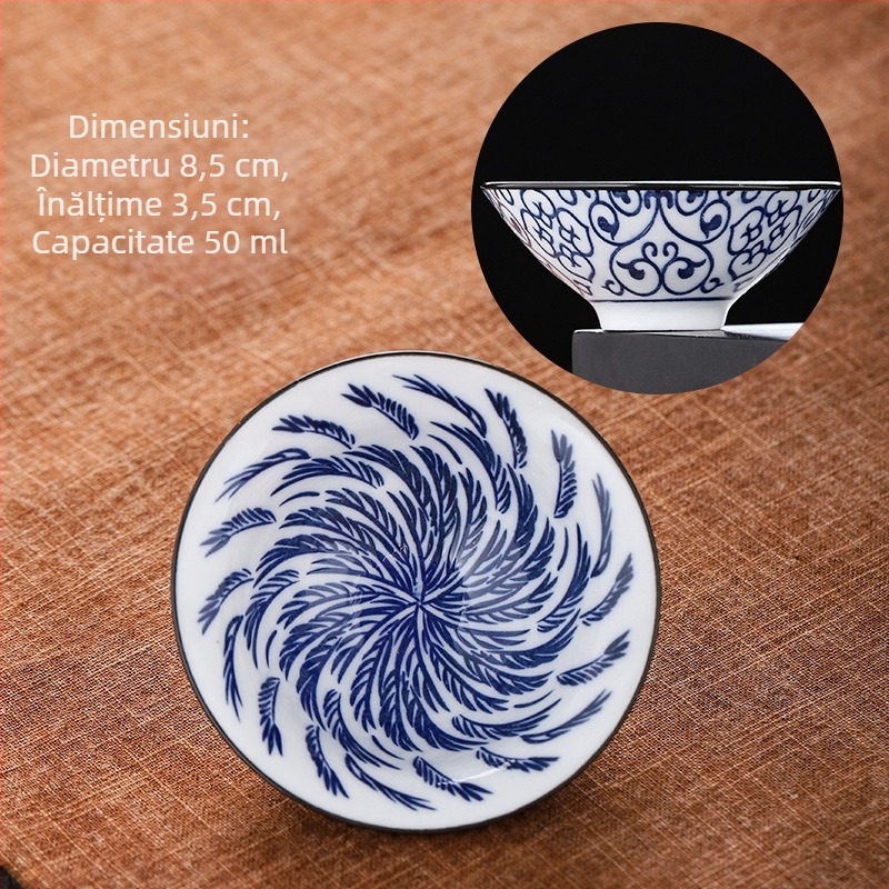 Ceașcă de ceai din porțelan albastru și alb, ceramică kung fu, ceașcă mică de ceai, ceașcă individuală, set de ceai, ceașcă de ceai, costum de ceai, bol de ceai, ceașcă de ceai