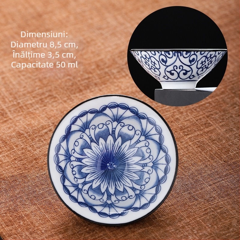Ceașcă de ceai din porțelan albastru și alb, ceramică kung fu, ceașcă mică de ceai, ceașcă individuală, set de ceai, ceașcă de ceai, costum de ceai, bol de ceai, ceașcă de ceai