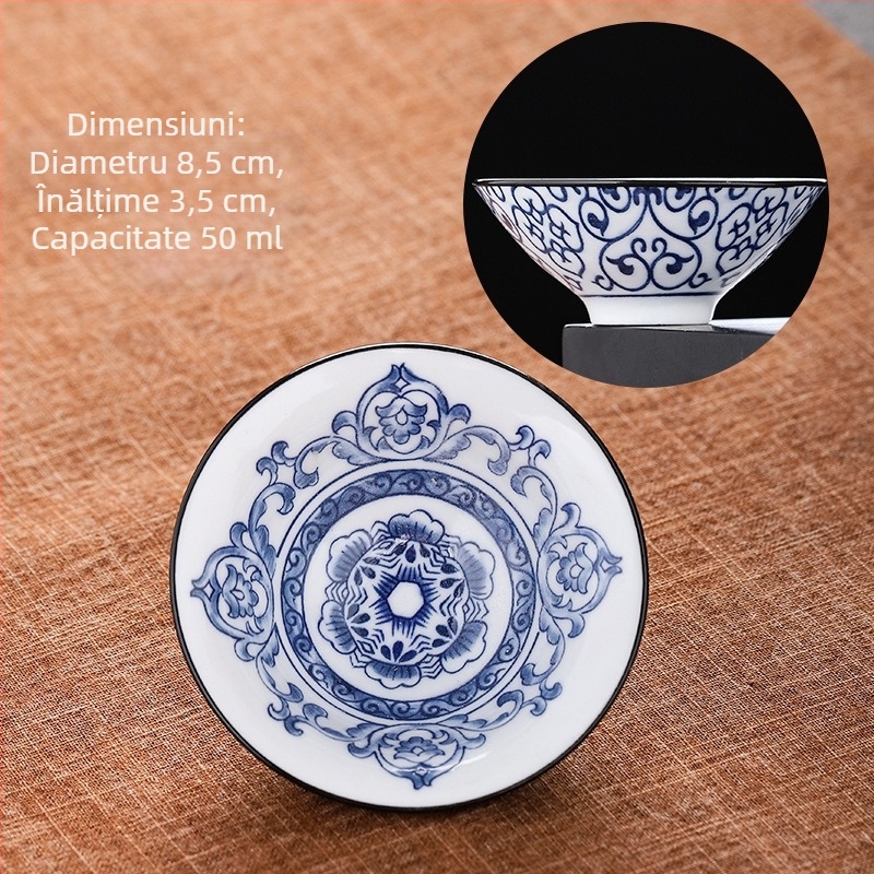 Ceașcă de ceai din porțelan albastru și alb, ceramică kung fu, ceașcă mică de ceai, ceașcă individuală, set de ceai, ceașcă de ceai, costum de ceai, bol de ceai, ceașcă de ceai
