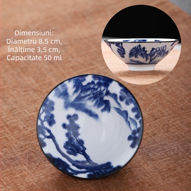 Ceașcă de ceai din porțelan albastru și alb, ceramică kung fu, ceașcă mică de ceai, ceașcă individuală, set de ceai, ceașcă de ceai, costum de ceai, bol de ceai, ceașcă de ceai