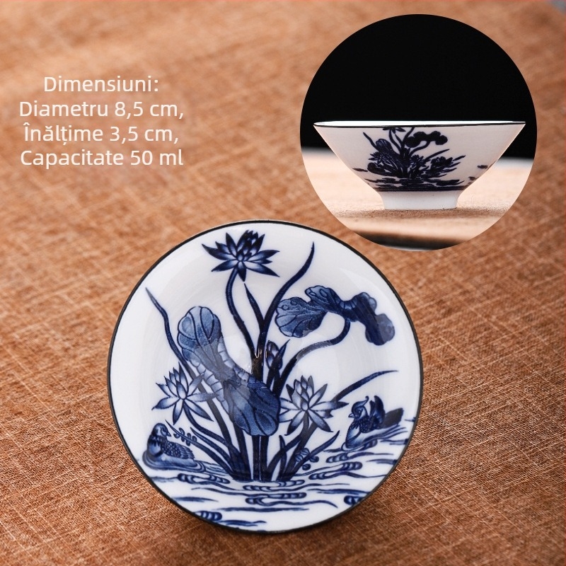 Ceașcă de ceai din porțelan albastru și alb, ceramică kung fu, ceașcă mică de ceai, ceașcă individuală, set de ceai, ceașcă de ceai, costum de ceai, bol de ceai, ceașcă de ceai