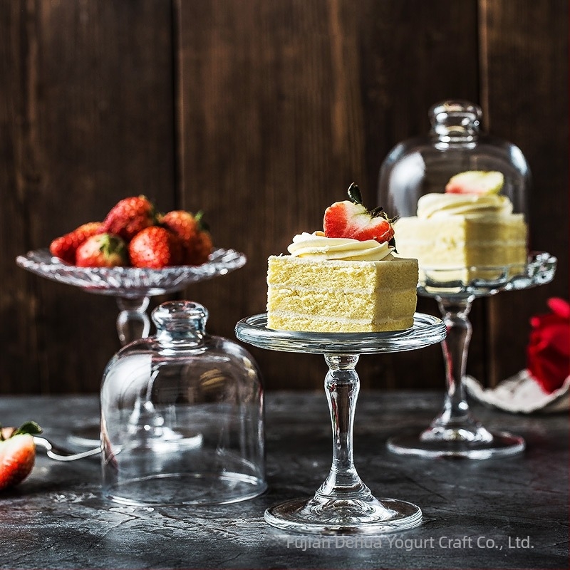 Importate Pasha, farfurie transparentă din sticlă în stil european, Dim Sum, farfurie de patiserie, acasă, creativă, capac înalt pentru tort de desert, dimensiuni mici