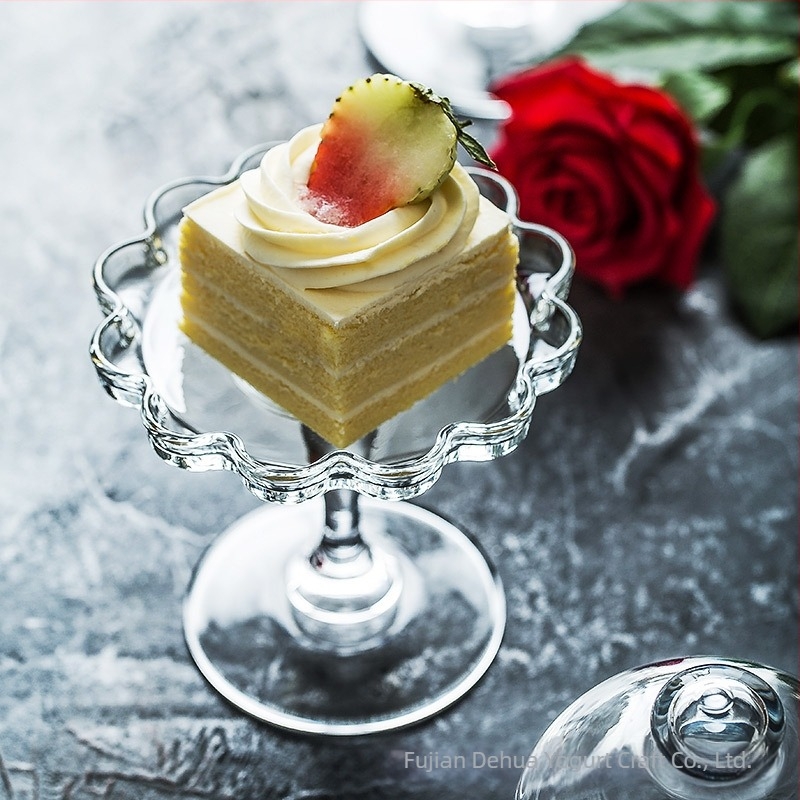 Importate Pasha, farfurie transparentă din sticlă în stil european, Dim Sum, farfurie de patiserie, acasă, creativă, capac înalt pentru tort de desert, dimensiuni mici