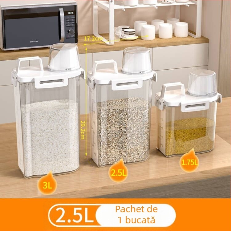 Găleată de depozitare creativă pentru acasă, în stil japonez, pentru cereale, borcan de depozitare, găleată de orez de bucătărie, sertar îngroșat cu cană de măsurare