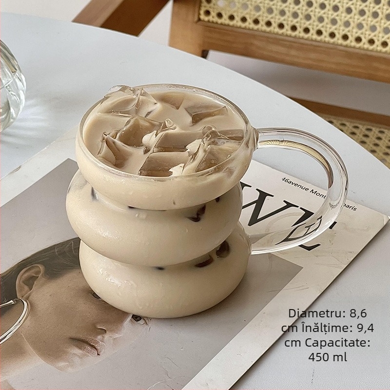 Ceașcă de cafea neregulată cu borosilicat în stil coreean, ceașcă de lapte rezistentă la căldură, ceașcă de băuturi, cerc, în stil coreean