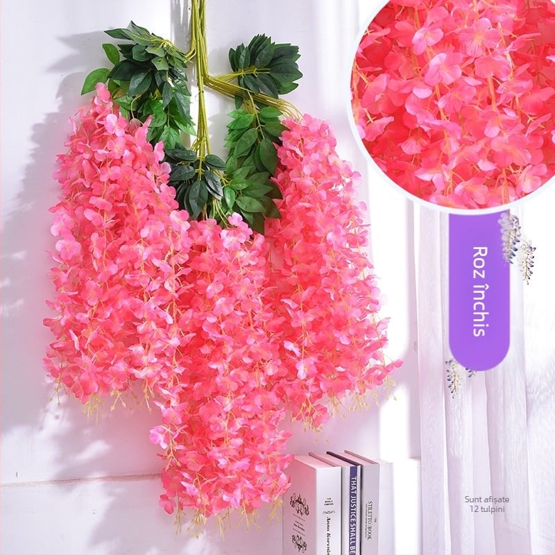 Flori artificiale de glicină, decorațiuni agățate, flori false, viță de vie violet, viță de vie de tavan pentru nuntă, plante agățate