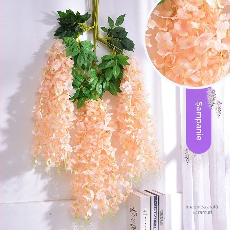 Flori artificiale de glicină, decorațiuni agățate, flori false, viță de vie violet, viță de vie de tavan pentru nuntă, plante agățate